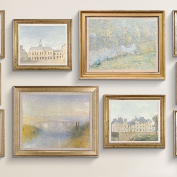 French Country Gallery Wall featuring impressionist landscapes, Set of 10 Curated Fine Art Prints