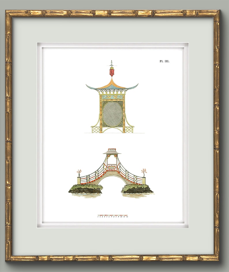Collection of Chinoiserie Pagoda Prints in Grand Millennial Style for Chinoiserie Chic Decor III