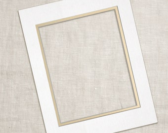 Premium Custom Double Mats for Fine Art Prints - White Linen & Antique Gold - 8&quot; x 10 Mats, 11&quot; x 14&quot; Mats, and 16&quot; x 20&quot; Mats