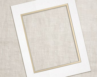 11x14" Premium Double Mats for 8" x 10" Fine Art Prints - White Linen & Antique Gold - Custom Frames for Gallery Walls