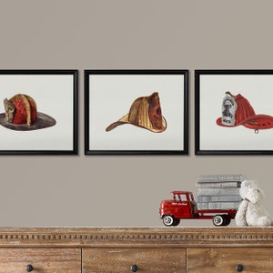 Vintage Fireman Helmet Prints | Choose from 3 Prints | Restoration Hardware Art | Boys Room | Nursery Art | Vintage Firefighter Prints