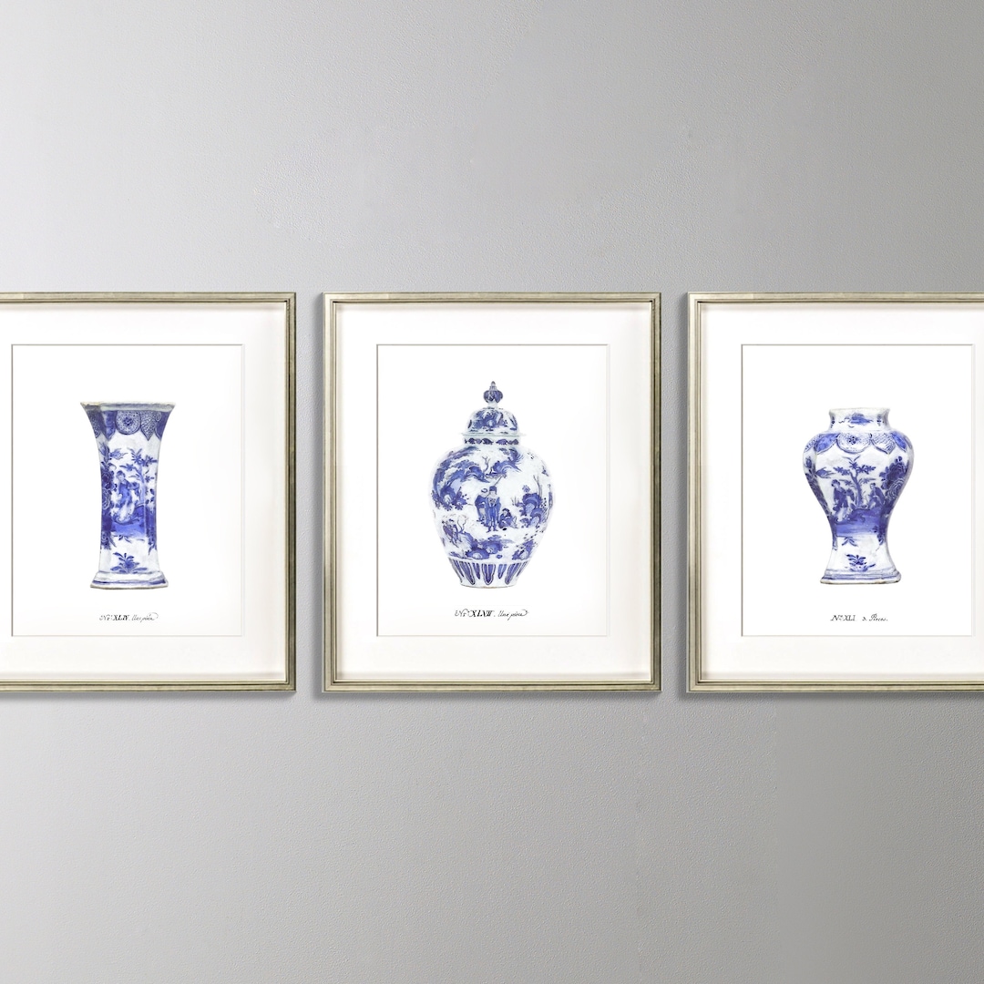 Collection of Blue and White Chinoiserie Vase Art Prints in ...