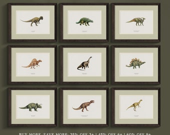 Framed Dinosaur Wall Art, Vintage Dinosaur Prints, Dinosaur Art Prints, Dinosaur Wall Art for Boy&#39;s Nursery, Dinosaur Nursery Art
