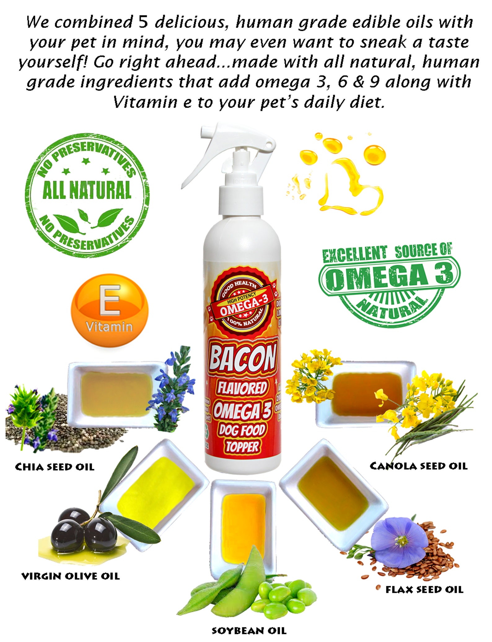 Bacon spray for dry dog food is made in the USA with all Etsy