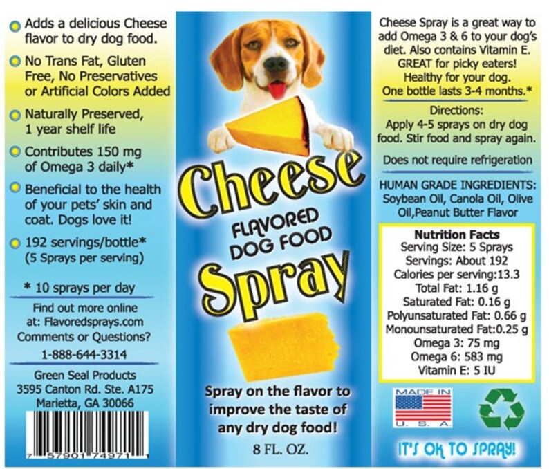 Cheese Flavor Spray for dry dog food is made in the USA with Etsy