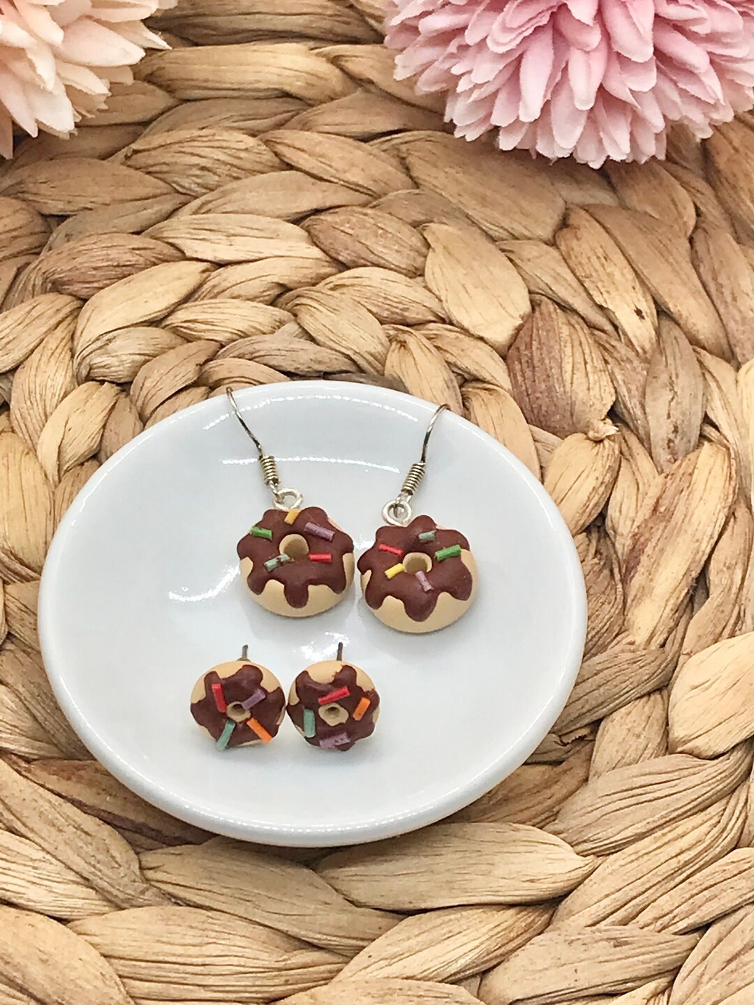 Chocolate Donut Earrings Choco Donut Earrings Miniature Food Etsy