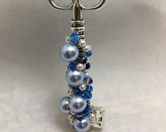 KEY NECKLACE #1 Blue Pearls