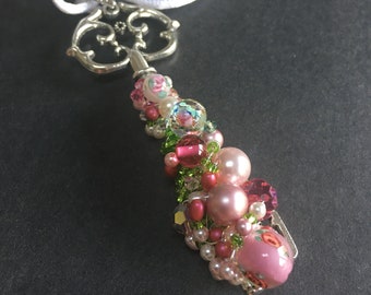 PENDANT KEY NECKLACE, 3-inch key, wire-wrapped with Swarovski elements, Rose #5