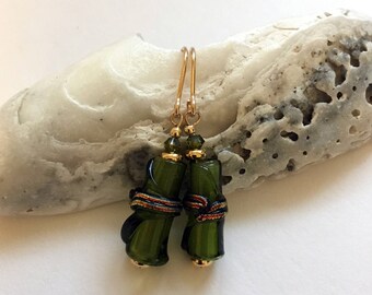 EARRINGS Green Bamboo Glass