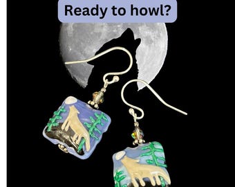 Wolf Moon Earrings, Handblown Glass Beads, Sterling Silver