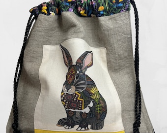 Handmade Linen Baby Bunny Keepsake Bag with Wish Cards