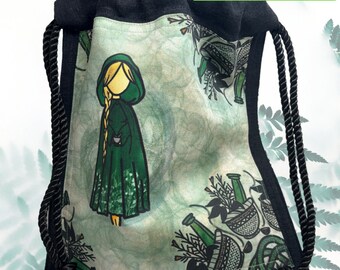 Linen Drawstring Project Bag for Herbalist, Plant Lover Keepsake Bag