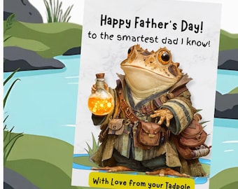 Father's Day Card, Science Dad, frog and tadpole, Smartest Dad, printable PDF