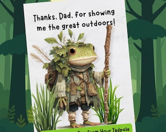 Father's Day Card, frog and tadpole, Hiker Dad, printable PDF