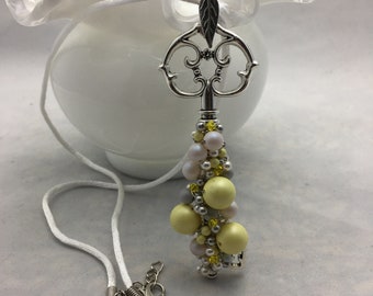 KEY NECKLACE #1 Yellow Pearls