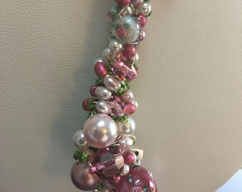 PENDANT KEY NECKLACE, 3-inch key, wire-wrapped with Swarovski elements, Rose #3