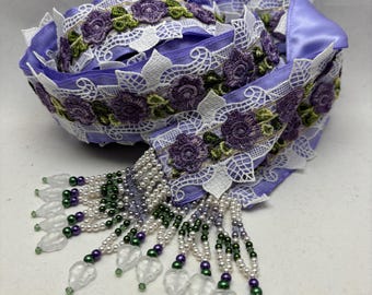 WEDDING HANDFASTING Cord, Tie the Knot, ribbon ceremony, bridal belt, sash, Victorian violets