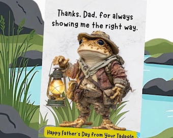 Father's Day Card, frog and tadpole, dad as guide, printable PDF