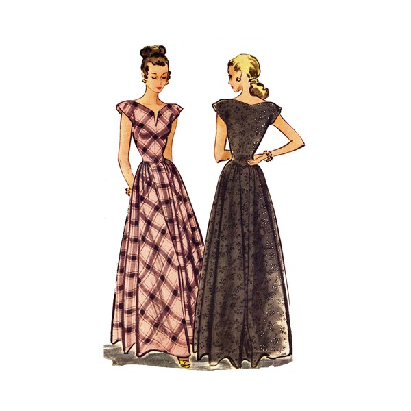 1940er Jahre Bateau Ausschnitt Kleid Muster - B&uuml;ste 32, Abend L&auml;nge, Baskisch Taille Sleeve in einem mit Mieder - Schnittmuster - McCall 6831