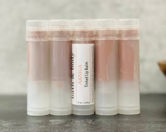 Bulk Brown Tinted Arnica Lip Balm Sticks | Sheer Tan Wholesale Lip Butter w/ Private Label | Unlabeled | Branded Post Lip Filler Moisturizer