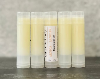 Bulk Natural Arnica + Lanolin Lip Balm Sticks | Sheer Glossy Wholesale Chapsticks w/ Private Label or Unlabeled | Med Spa Branded Lipsticks