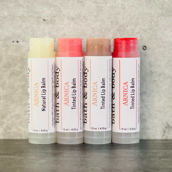 12 Arnica Lip Balm Sticks | Clear or Tinted Chapsticks | Unlabeled | Private Label | Med Spa Branded Gifts | Pink | Brown | Red | Aesthetics