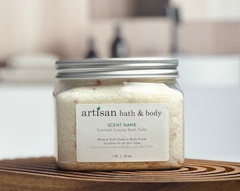 Luxury Bath Salts | AB&B's High End Spa Bath Salt Crystals w/ Quality Minerals Soak and Polish Scrub | Scent or No Scent | Gift Giving Ready