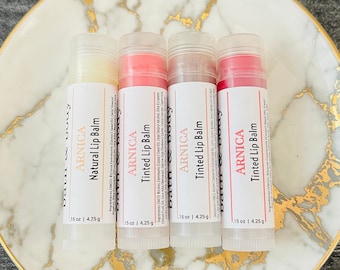 Arnica Lip Balm Sticks | Sheer or Tinted Chapsticks | Post Lip Filler Balm | Lip Butter | Lip Moisturizer | Lip Care | Red | Brown | Pink