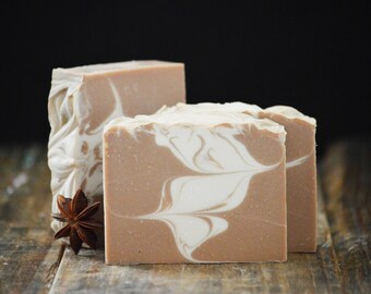 Chai Tea Soap | Cozy Scented Artisan Soap, Swirled Handmade Soap, Vegan Homemade Soap, Handcrafted Cold Process Soap Bar, Fragrant Soap