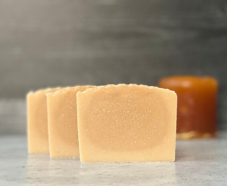 Honey Beer Soap Oatmeal Milk and Honey Soap w/ Effervescent Sweet Aroma Gender Neutral No Coconut Cold Process Soap Honeycomb Top image 3