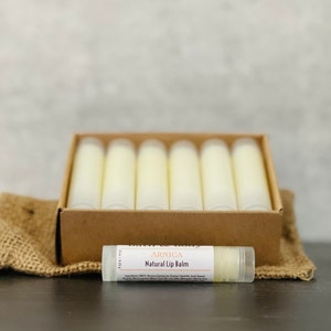 12 Arnica Lip Balm Sticks Clear or Tinted Chapsticks Unlabeled Private Label Med Spa Branded Gifts Pink Brown Red Aesthetics AllNaturalArnicaBalm