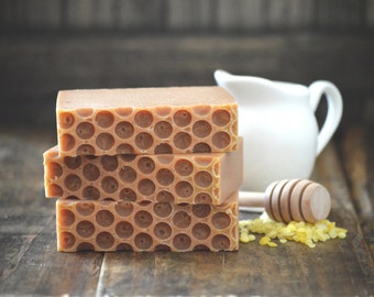Bee Mine Soap | Handmade Goat Milk Soap, Honey Soap, Beeswax Soap, Oatmeal Soap, Homemade Cold Process Soap, Handcrafted Honeycomb Top Soap
