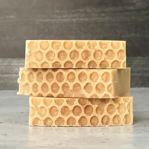 Honey Beer Soap Oatmeal Milk and Honey Soap w/ Effervescent Sweet Aroma Gender Neutral No Coconut Cold Process Soap Honeycomb Top image 4