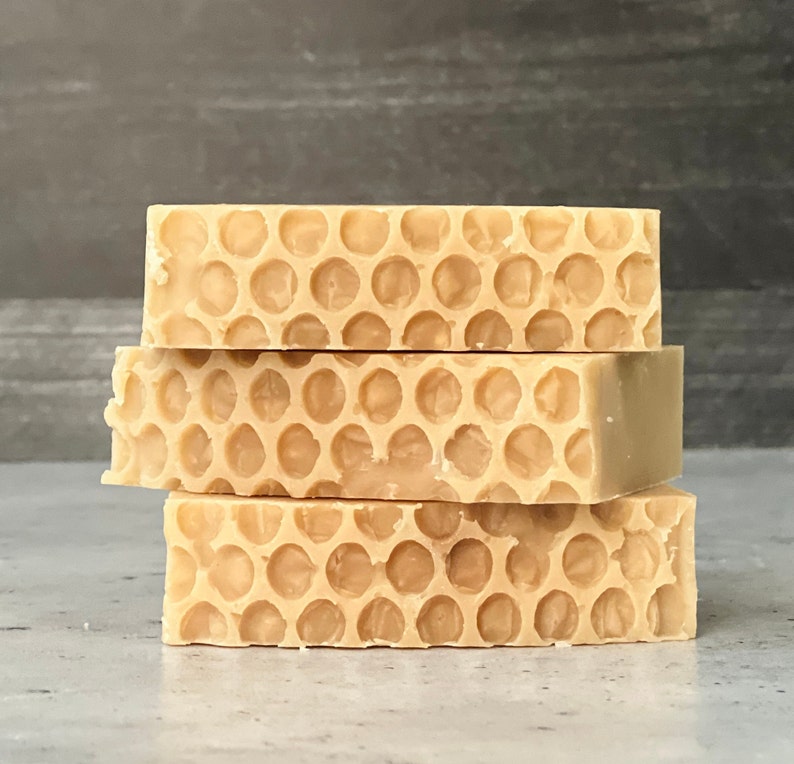 Honey Beer Soap Oatmeal Milk and Honey Soap w/ Effervescent Sweet Aroma Gender Neutral No Coconut Cold Process Soap Honeycomb Top image 4