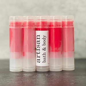 Bulk Red Tinted Arnica Lip Balm Sticks Sheer Strawberry Wholesale Lip Butter w/ Private Label Unlabeled Post Lip Filler Moisturizer image 2