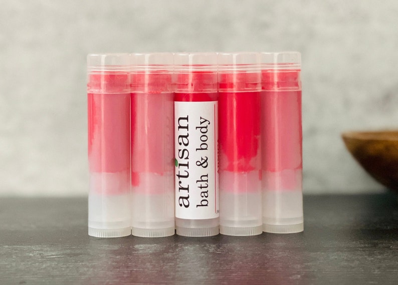 Bulk Red Tinted Arnica Lip Balm Sticks Sheer Strawberry Wholesale Lip Butter w/ Private Label Unlabeled Post Lip Filler Moisturizer image 2