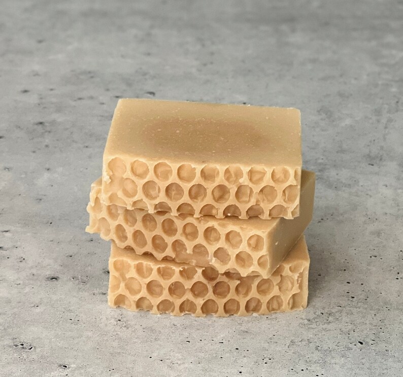 Honey Beer Soap Oatmeal Milk and Honey Soap w/ Effervescent Sweet Aroma Gender Neutral No Coconut Cold Process Soap Honeycomb Top image 2