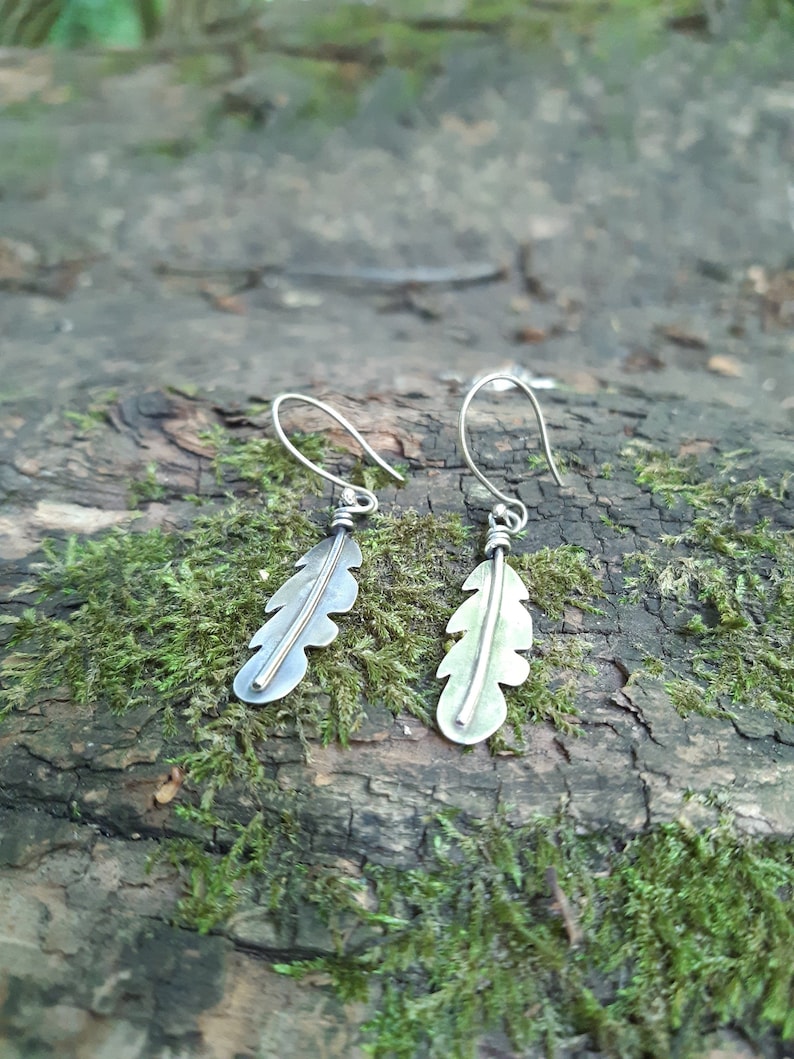 Sterling silver feather dangle drop earrings boho design gift