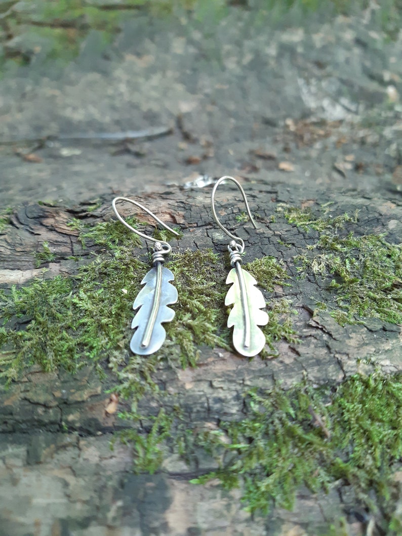 Sterling silver feather dangle drop earrings boho design gift