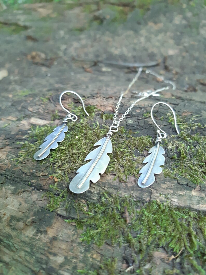 Sterling silver feather dangle drop earrings boho design gift