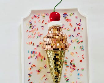 Disco Ice Cream Cone Wall Hanging/ Dopamine Decor/ Maximalist Decor/ Fake Food/ Food Decor/ Pop Art/ Wall Sculpture/ Funky Decor/Fun Gift
