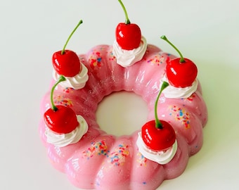 Birthday Jelly Cake Wall Hanging/Glitter/ Kitschy/ Funky/ Pop Art/ Dopamine Decor/ Fake Food/ Cake/ Cherry