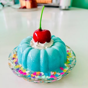 Mini Colorful Jelly Cake Fake Food Dopamine Decor Quirky Funky Kitschy Retro Pop Art Glass Plate