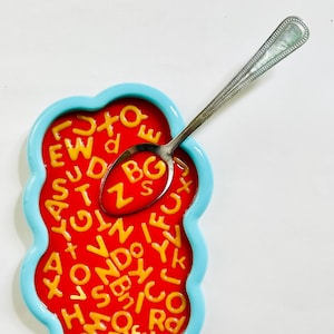 Alphabet Soup Wall Hanging/ Dopamine Decor/ Maximalist Decor/ Fake Food/ Food Decor/ Pop Art/ Wall Sculpture/ Funky Decor/ Unique Gift