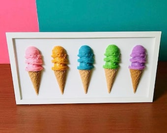 Rainbow Ice Cream Cone Wall Hanging: Dopamine Pop Art Resin