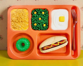 Retro School Lunch Wall Hanging/Pop Art/ Strange Art/ Fake Food/ Dopamine Décor/ Kitchen Décor/ Food Décor/ Maximalist Décor/ Funky Wall Art