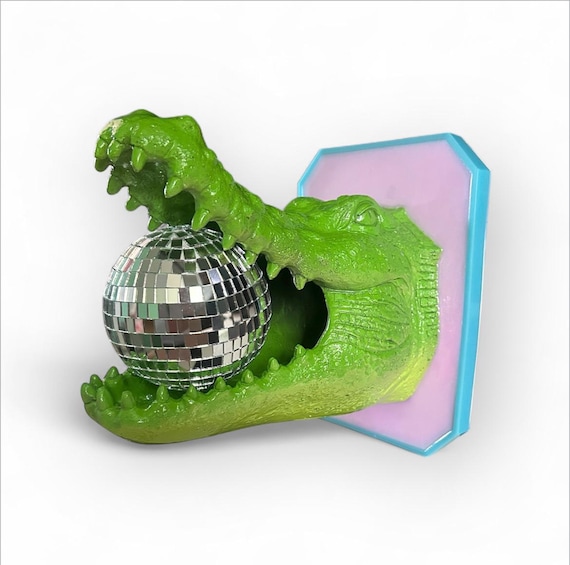 Disco Alligator Trophy Head Wall Sculpture: Dopamine Decor/ Pop Art/ Kawaii/ Kitschy Art/ Disco Ball/ Funky Wall Hanging/ Maximalist Decor