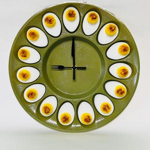 Deviled Egg Clock Wall Hanging/Funky Mirror/Funny Mirror/Kitchen Decor/Dopamine Decor/Pop Art/Quirky Decor/Kitschy Glitter