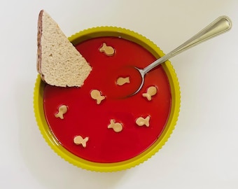 Tomato Soup Wall Hanging/ Dopamine Decor/ Maximalist Decor/ Fake Food/ Food Decor/ Pop Art/ Wall Sculpture/ Funky Decor/Kitchen