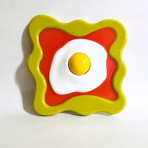 Fried Egg Wavy Wall Hanging / Dopamine Decor/ Maximalist Decor/ Fake Food/ Food Decor/ Pop Art/ Wall Sculpture/ Funky Decor/Kitchen Decor
